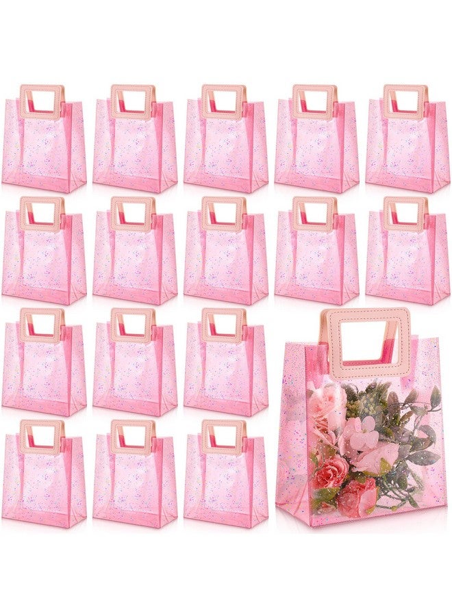 20 Pieces Clear Gift Bags With Handles Valentines Transparent Glitter Tote Bag 7 X 4 X 8 Inch Reusable Pvc Gift Wrap Bag For Bridal Party Baby Shower Wedding Birthday(Clear Pink Glitter)