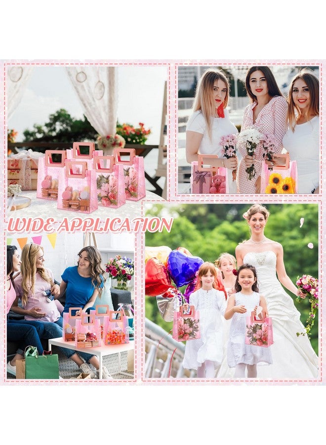 20 Pieces Clear Gift Bags With Handles Valentines Transparent Glitter Tote Bag 7 X 4 X 8 Inch Reusable Pvc Gift Wrap Bag For Bridal Party Baby Shower Wedding Birthday(Clear Pink Glitter)