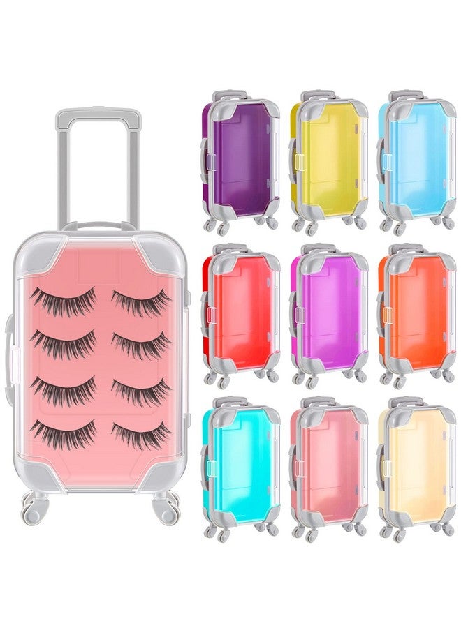 12 Pack Mini Suitcase Favor Box False Eyelashes Packaging Box Plastic Rolling Empty Lash Boxes Trolley Tiny Suitcase Miniature Candy Box For Travel Theme Parties And Celebrations 9 Colors