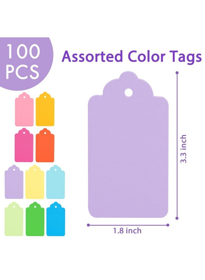 100Pcs Gift Tags With Strings(3.3 * 1.8Inch) Kraft Paper Tags 10 Assorted Colors Hanging Labels For Diy Crafts Baby Shower Wedding Birthday Gift