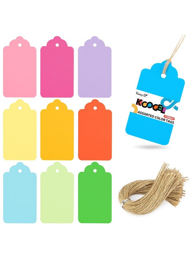 100Pcs Gift Tags With Strings(3.3 * 1.8Inch) Kraft Paper Tags 10 Assorted Colors Hanging Labels For Diy Crafts Baby Shower Wedding Birthday Gift