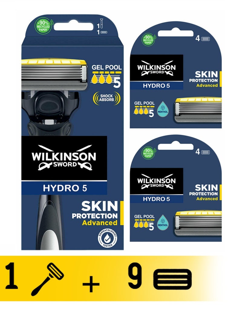 Hydro 5 Skin Protection Advanced Men's Shaving Razor With Gel Pool And 9 Blades