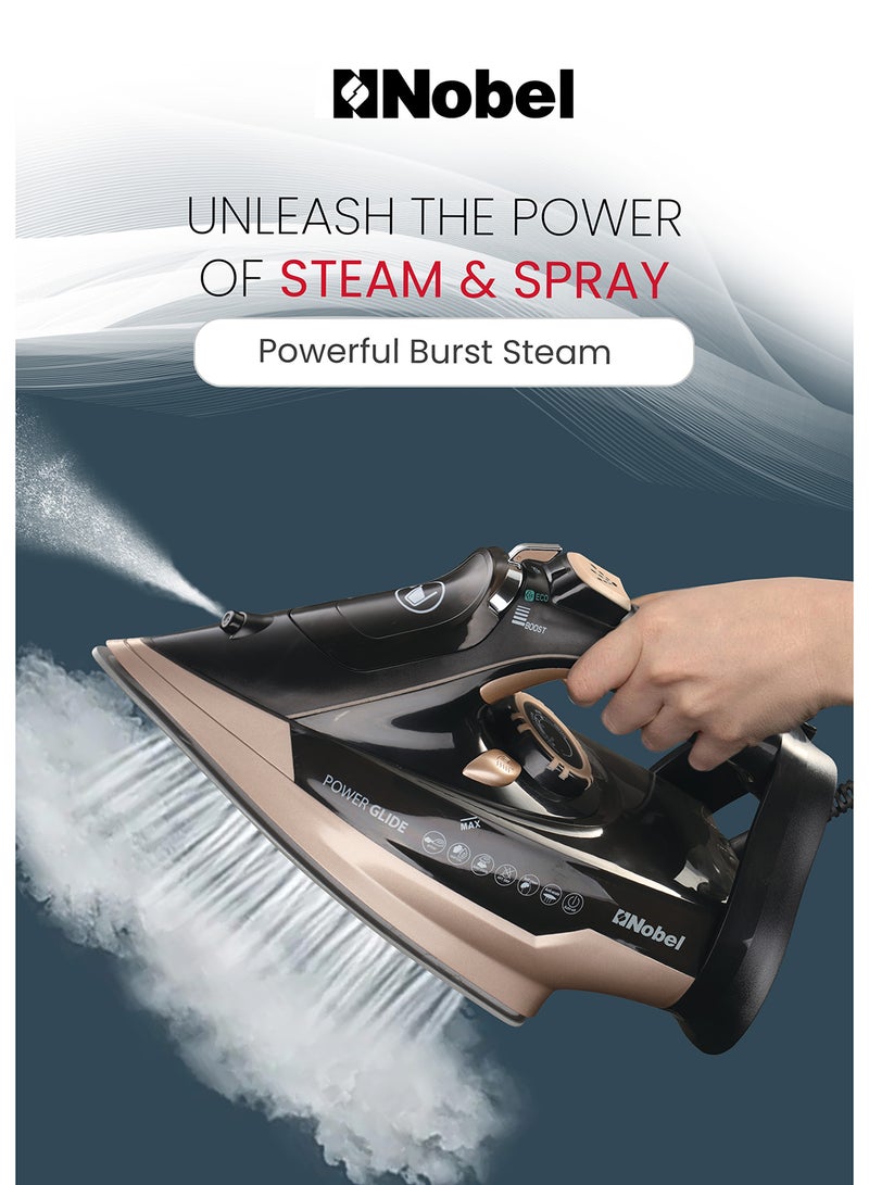 Steam Iron, Dry Ironing, Spray & Steam, 320ml Ceramic Sole Plate, Self-Cleaning, Powerful Burst & Vertical Steam, Adjustable Control, 360° Swivel Cord, Overheat Safety 320 ml 2400 W NSI35 Black