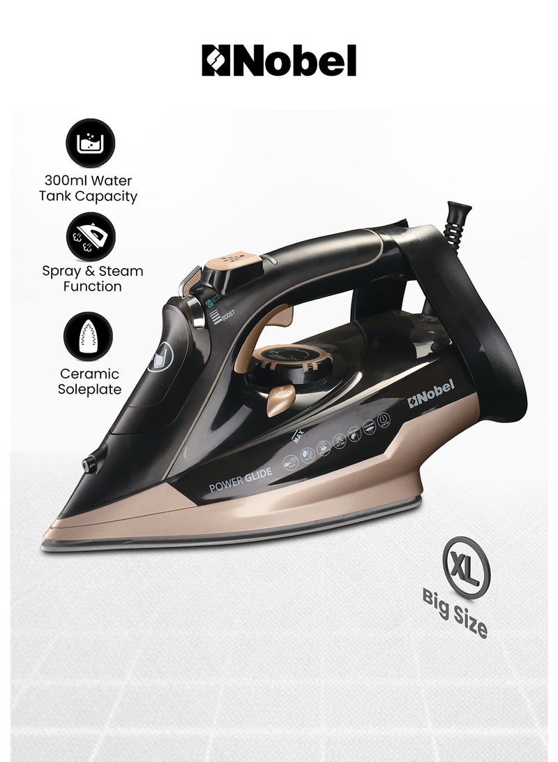 Steam Iron, Dry Ironing, Spray & Steam, 320ml Ceramic Sole Plate, Self-Cleaning, Powerful Burst & Vertical Steam, Adjustable Control, 360° Swivel Cord, Overheat Safety 320 ml 2400 W NSI35 Black