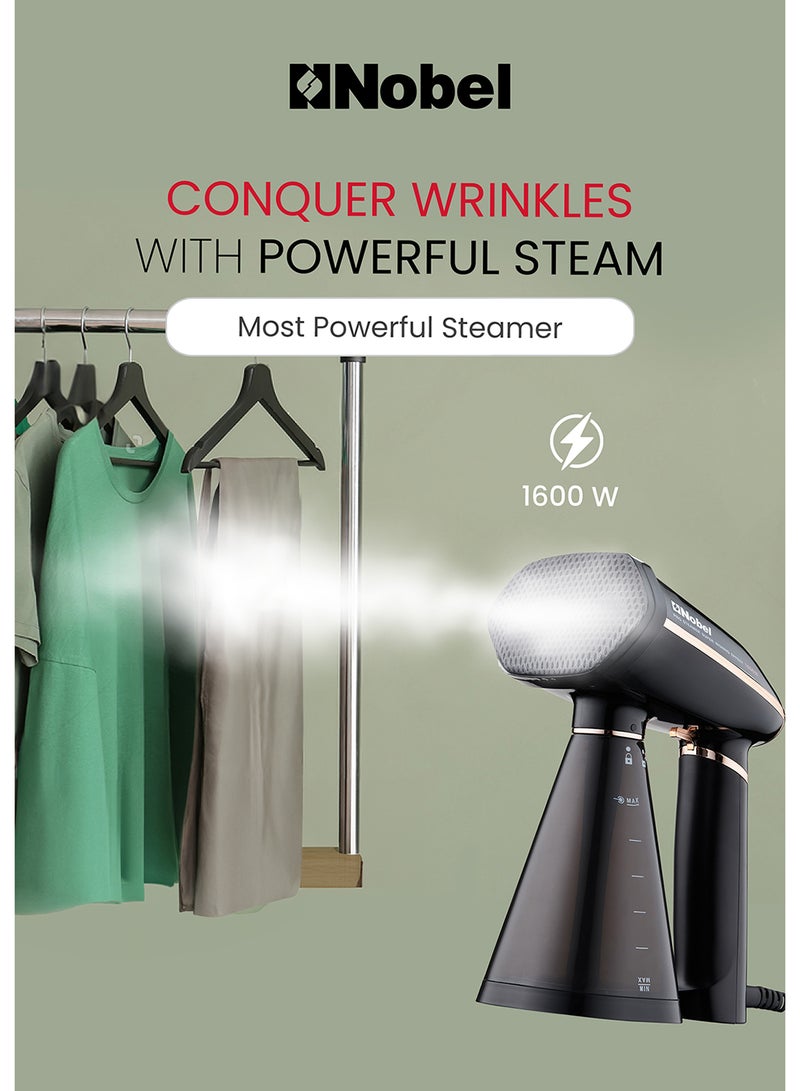 Steam Iron, Stainless Steel Panel, Detachable Water Tank, Steam Brush, 360° Rotational Swivel Handgrip, Pilot Light, Folded Handle, LED Indicator Lights, Auto-shut Off 350 ml 1600 W NSI33 Black