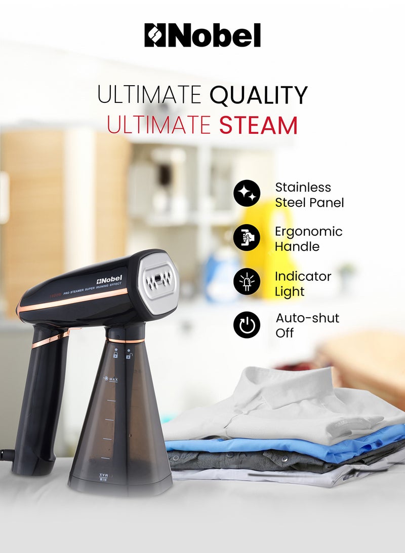 Steam Iron, Stainless Steel Panel, Detachable Water Tank, Steam Brush, 360° Rotational Swivel Handgrip, Pilot Light, Folded Handle, LED Indicator Lights, Auto-shut Off 350 ml 1600 W NSI33 Black