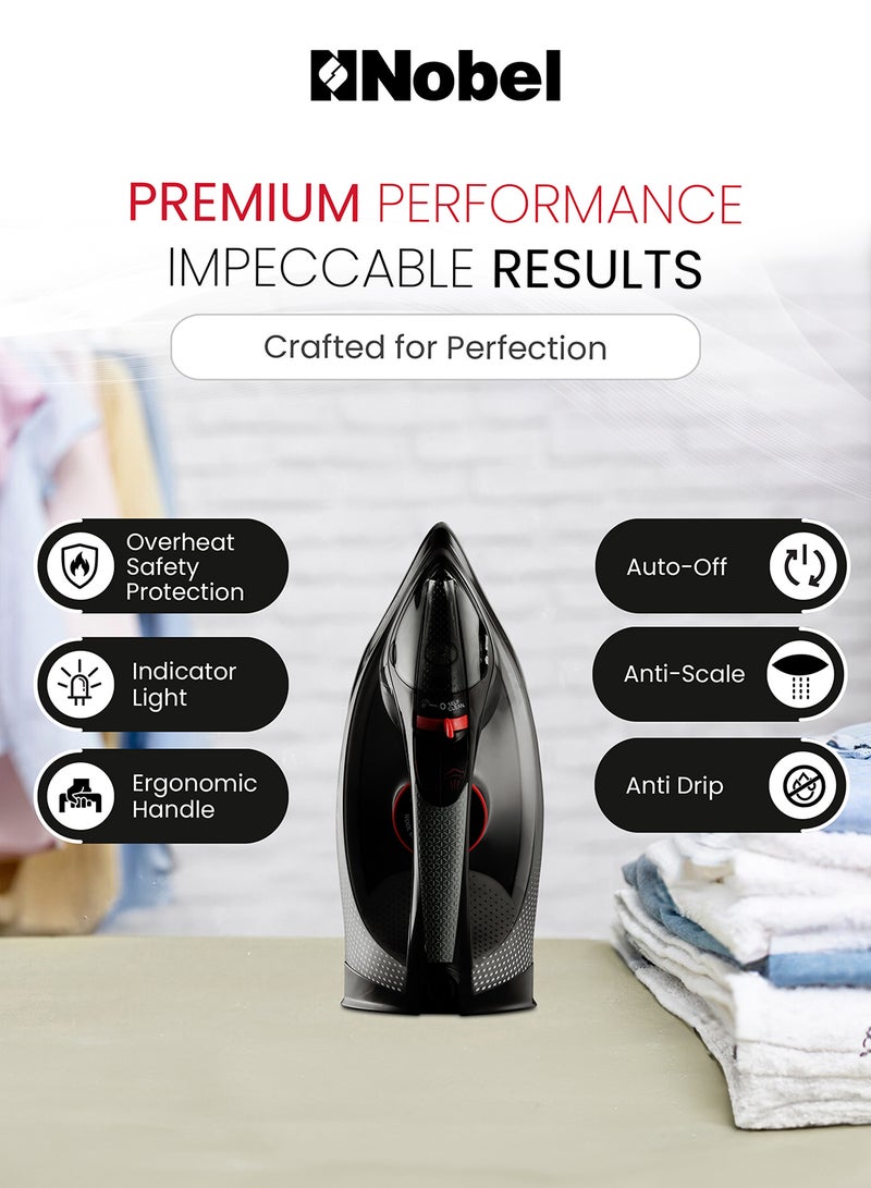 Steam Iron, Dry Ironing, Spray & Steam Function, Powerful Burst & Vertical Steam, Adjustable Control, 360° Swivel Cord Guard, Overheat Safety, Indicator Light 300 ml 2400 W NSI30 Black