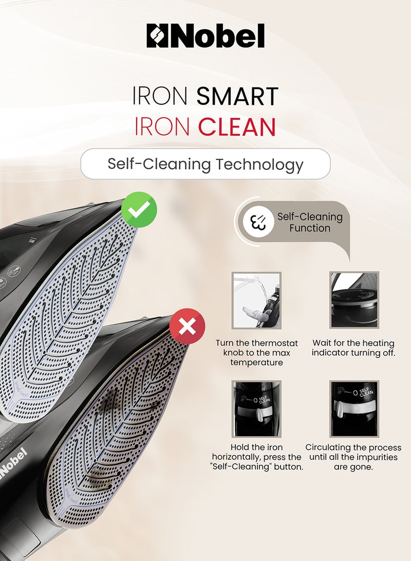 Steam Iron, Dry Ironing, Spray & Steam Function, Powerful Burst & Vertical Steam, Adjustable Control, 360° Swivel Cord Guard, Overheat Safety, Indicator Light 300 ml 2400 W NSI30 Black