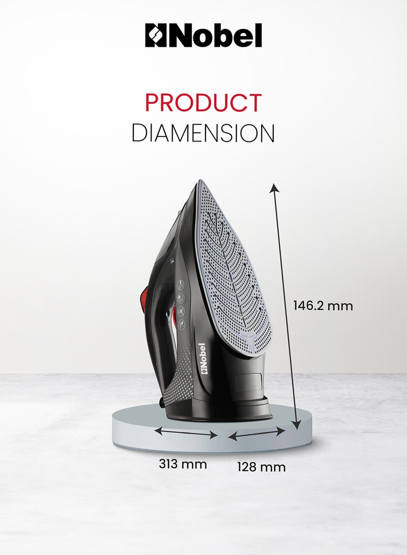 Steam Iron, Dry Ironing, Spray & Steam Function, Powerful Burst & Vertical Steam, Adjustable Control, 360° Swivel Cord Guard, Overheat Safety, Indicator Light 300 ml 2400 W NSI30 Black