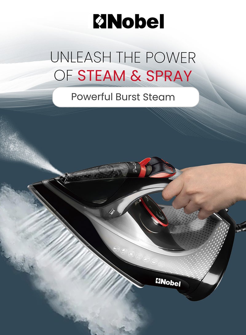 Steam Iron, Dry Ironing, Spray & Steam Function, Powerful Burst & Vertical Steam, Adjustable Control, 360° Swivel Cord Guard, Overheat Safety, Indicator Light 300 ml 2400 W NSI30 Black