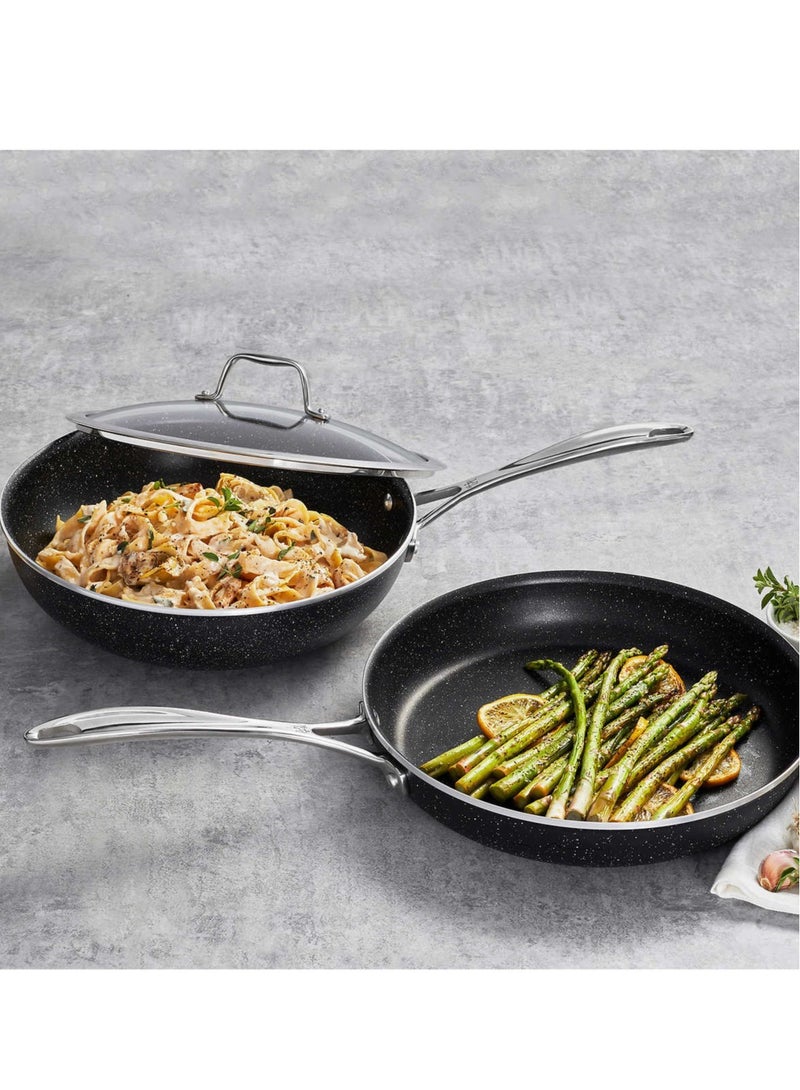 3-Piece Capri Notte Frypan and Wok Set With Granitium Non-stick Coating And 1 Lid