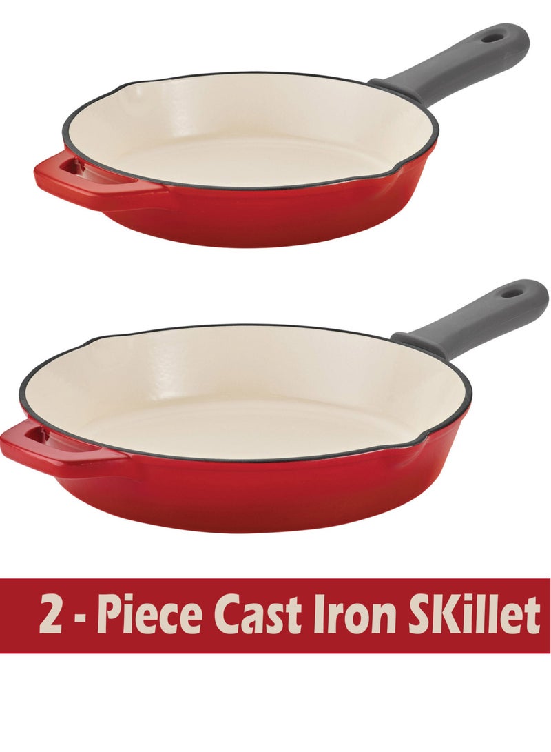 2-piece Enameled Cast Iron Skillets 25.4 cm + 30.4 cm / 10 + 12 in Red