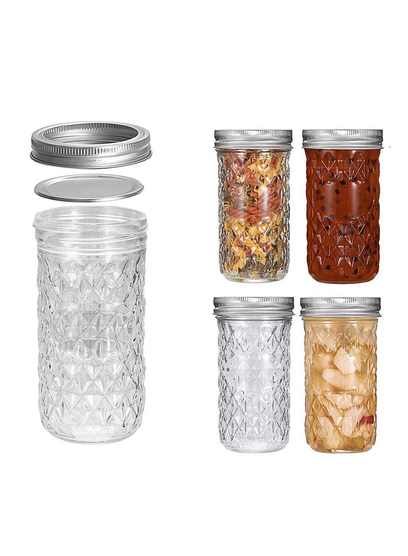 Ma son Jars with Lids and Bands, Regular Mouth Ma son Jars, Jars Ideal for Jams, Jellies, Conserves, Preserves, Fruit Syrups, Chutneys, and Pizza Sauce (12, Diamond, 4, Ma son Jars)