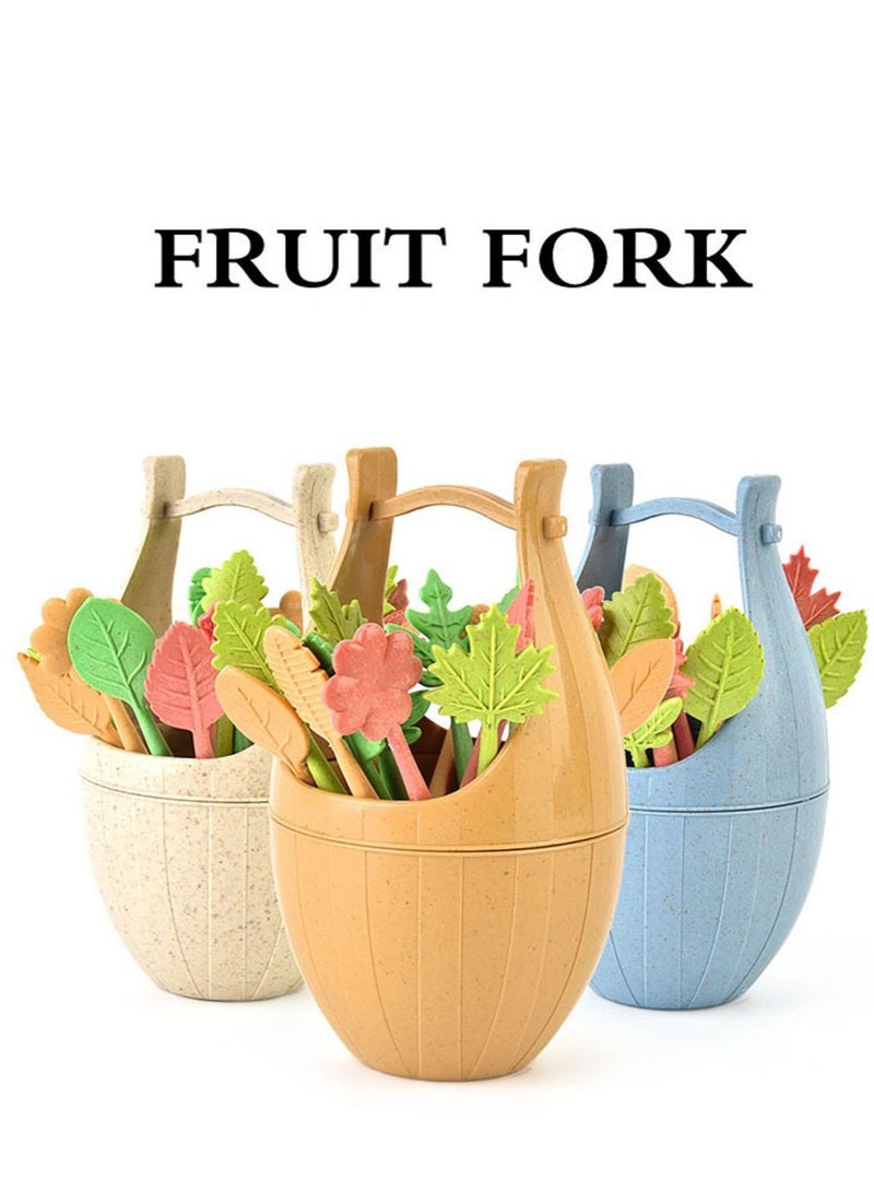 Fruit Fork 3 Set ,Mini Forks with a Storage Jar Cute Kitchen Supplies,for Kids to Eat Fruit, Noodles, Dessert, Decoration Lunch Box Accessories