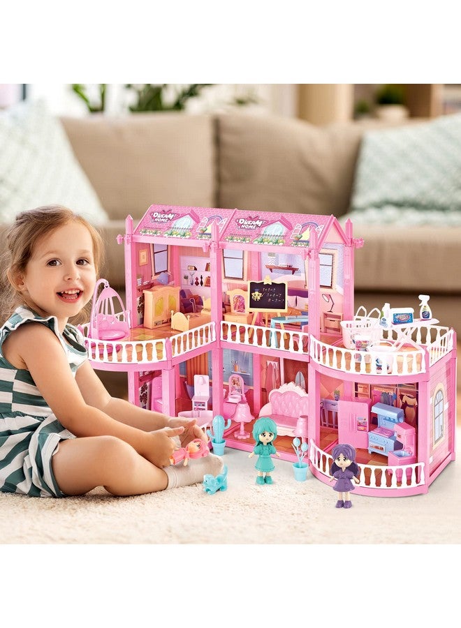 Dollhouse For Girls2Story 6 Rooms Princess Girls Doll House Kit With 6 Dolls And Dollhouse Furnituresdiy Play House For Girls Ages 4 5 6 7+