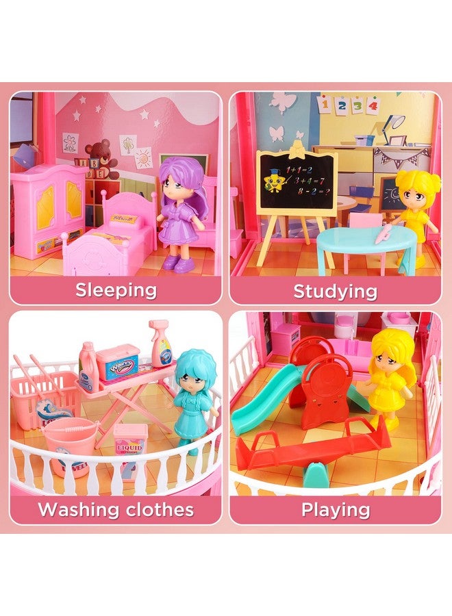 Dollhouse For Girls2Story 6 Rooms Princess Girls Doll House Kit With 6 Dolls And Dollhouse Furnituresdiy Play House For Girls Ages 4 5 6 7+