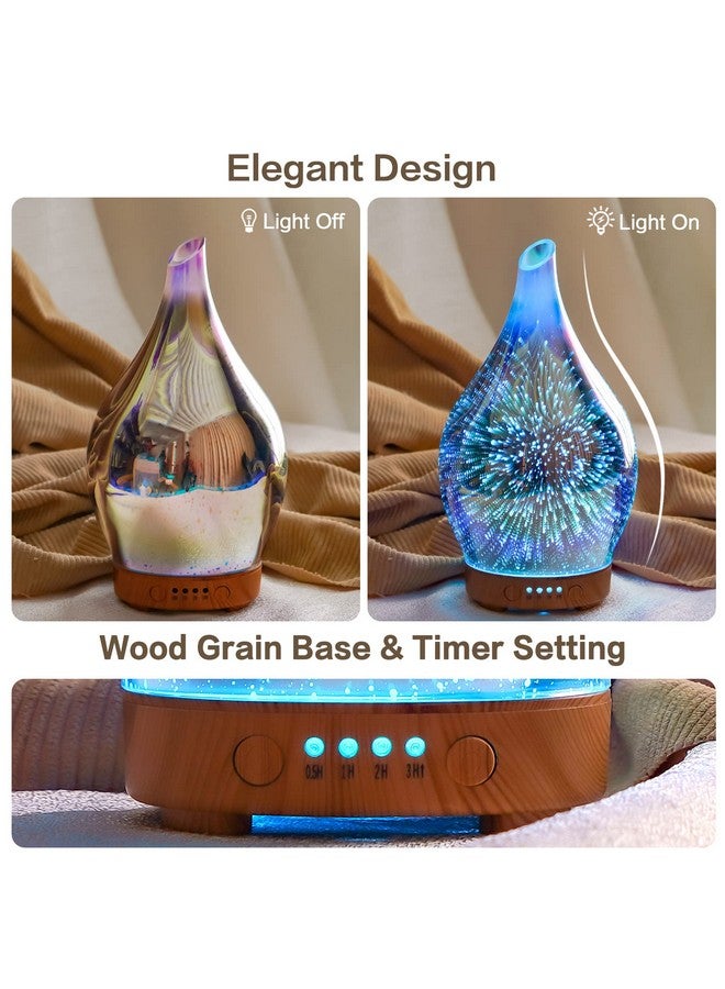 Oil Diffuser 3D Glass Aromatherapy Ultrasonic Humidifier Air Refresh Auto Shutoff Timer Setting Bpa Free For Home Hotel Yoga Leisure Spa Gift 100Ml Last 4H