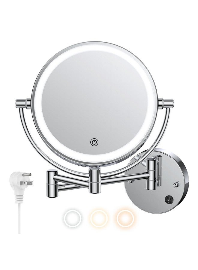 Wall Mounted Makeup Mirror With Lights8 Inch Lighted Magnifying Mirror 1X10X 3 Color Lights & Touch Screen Dimming Light Up Mirror 360°Free Rotation Vanity Mirror Plugin Ac Cord