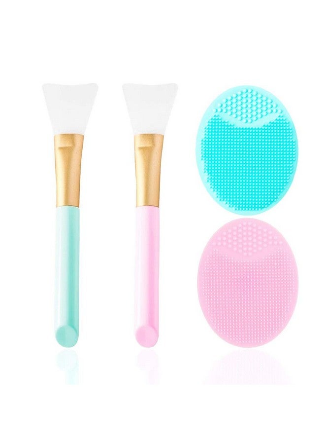 2 Pcs Silicone Face Mask Brush And 2 Pcs Face Scrubber Facial Applicator Brushes For Applying Facial Mask Soft Silicone Facial Cleansing Brush Pad Cosmetic Scrapers(Set Of 4)