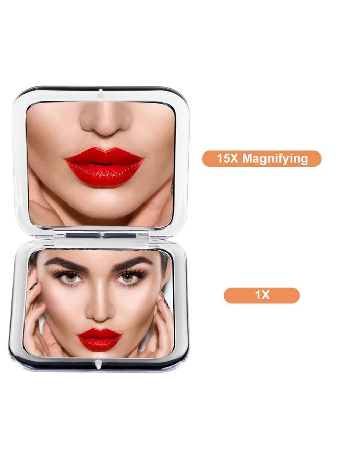Compact 15X Magnifying Makeup Mirror For Travel Small Pocket Mirrorhandheld Foldable & Portable 2Sided With 15X Magnifying And 1X Mirror For Pursessquare 3.3 X 3.3 Inch (Black)