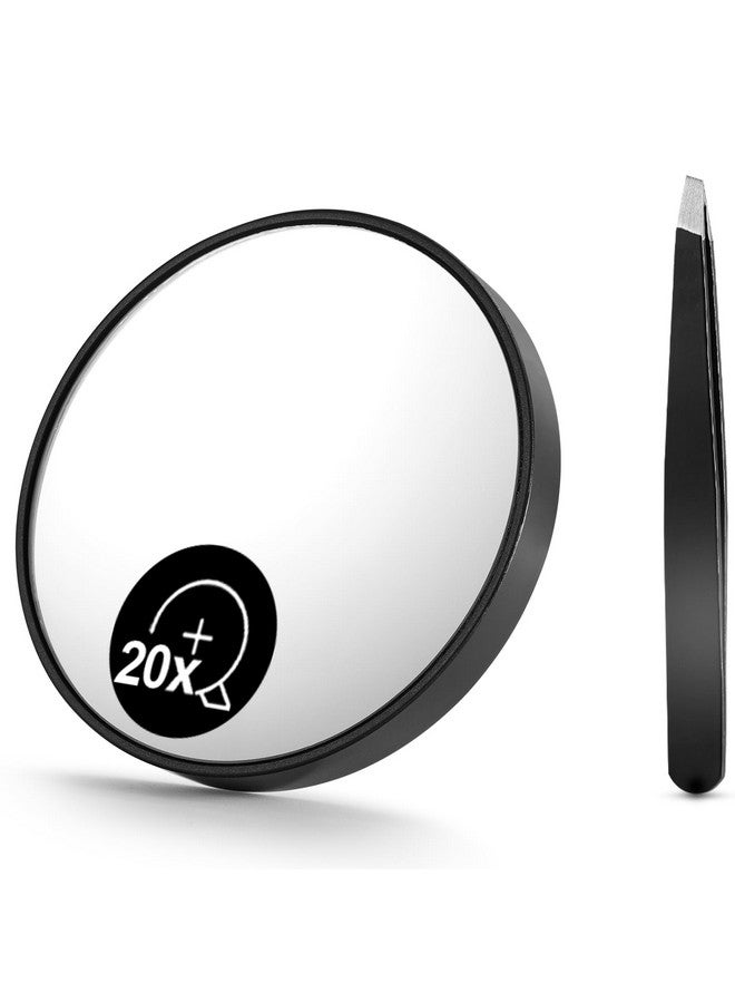 20X(200R) Magnifying Mirror And Eyebrow Tweezers Kit 3.5 Two Suction Cups Magnifier Travel Set