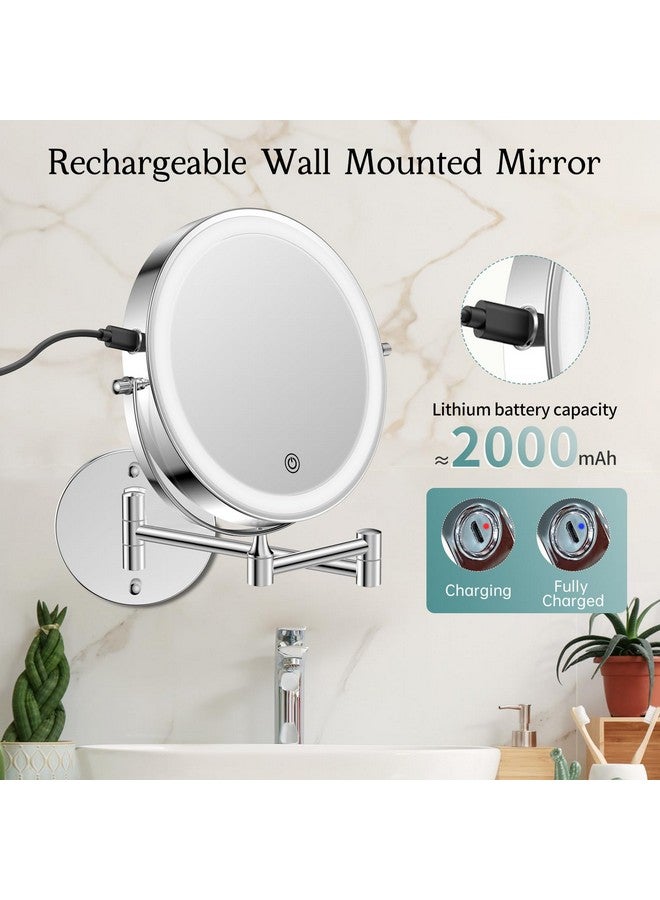 Wall Mounted Makeup Mirror With Lightsrechargeable 1X10X Wall Mount Lighted Magnifying Mirrordouble Sided Wall Mirror For Bathroom3 Color Lightstouch Dimmable Extended Arm 360 Rotation