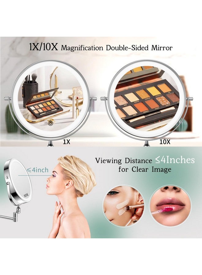 Wall Mounted Makeup Mirror With Lightsrechargeable 1X10X Wall Mount Lighted Magnifying Mirrordouble Sided Wall Mirror For Bathroom3 Color Lightstouch Dimmable Extended Arm 360 Rotation