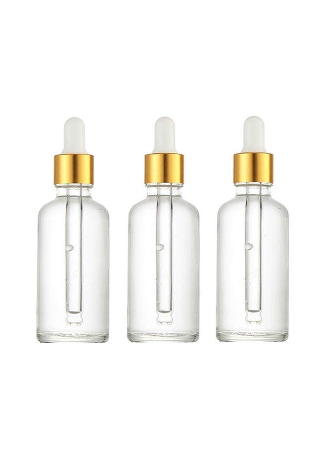 3Pcs Portable Empty Refillable Clear Glass Essential Oil Dropper Bottles Makeup Cosmetic Sample Container Jars With Glass Eye Dropper And White Rubber Cap(50Ml1.7Oz)