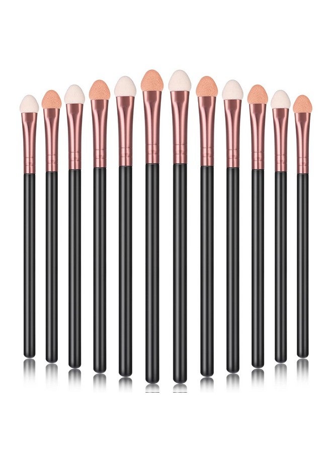 12 Pcs Eyeshadow Brush Makeup Set Eye Shadow Applicators Double Sided Sponge Tip Sticks Cream Glitter Beauty Blender Fan Lash Eyelash Extensions Mascara Eyebrow Small Black Oval Wand Handle