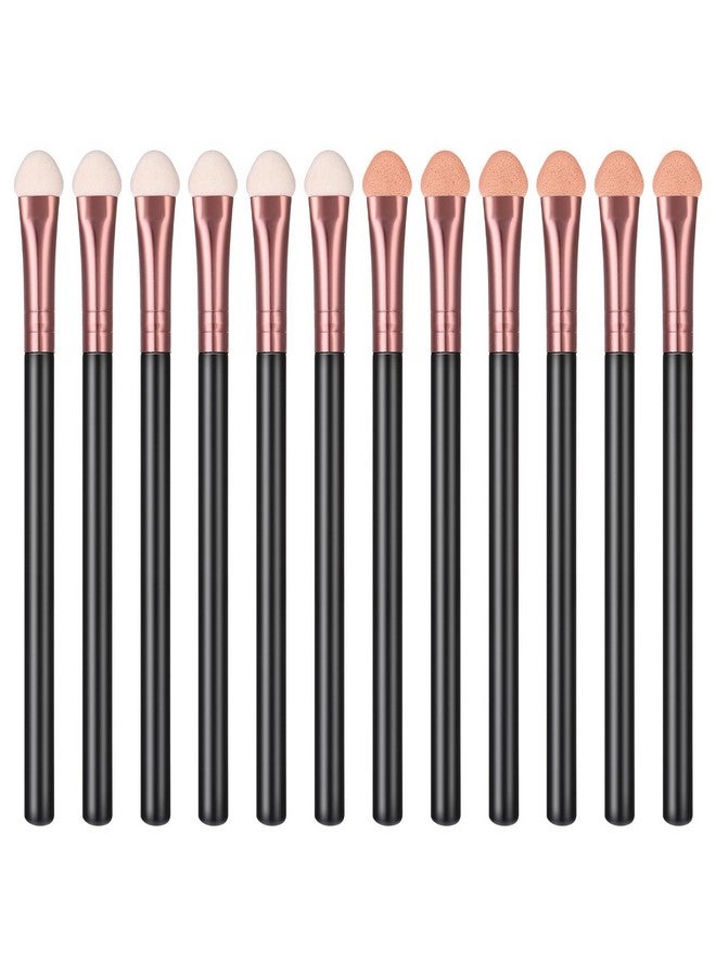 12 Pcs Eyeshadow Brush Makeup Set Eye Shadow Applicators Double Sided Sponge Tip Sticks Cream Glitter Beauty Blender Fan Lash Eyelash Extensions Mascara Eyebrow Small Black Oval Wand Handle