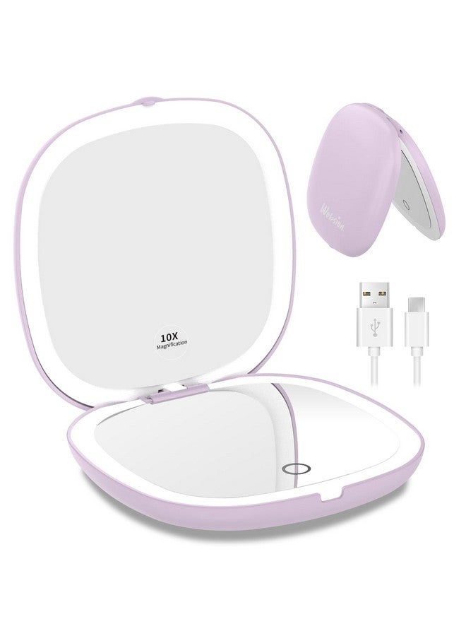 Travel Mirror With Light Rechargeable 1X10X Compact Magnifying Mirror Dimmable Pocket Mirrorhandheld 2Side Mirror With Light4Inch Travel Sizeportable For Handbagpursegiftpurple