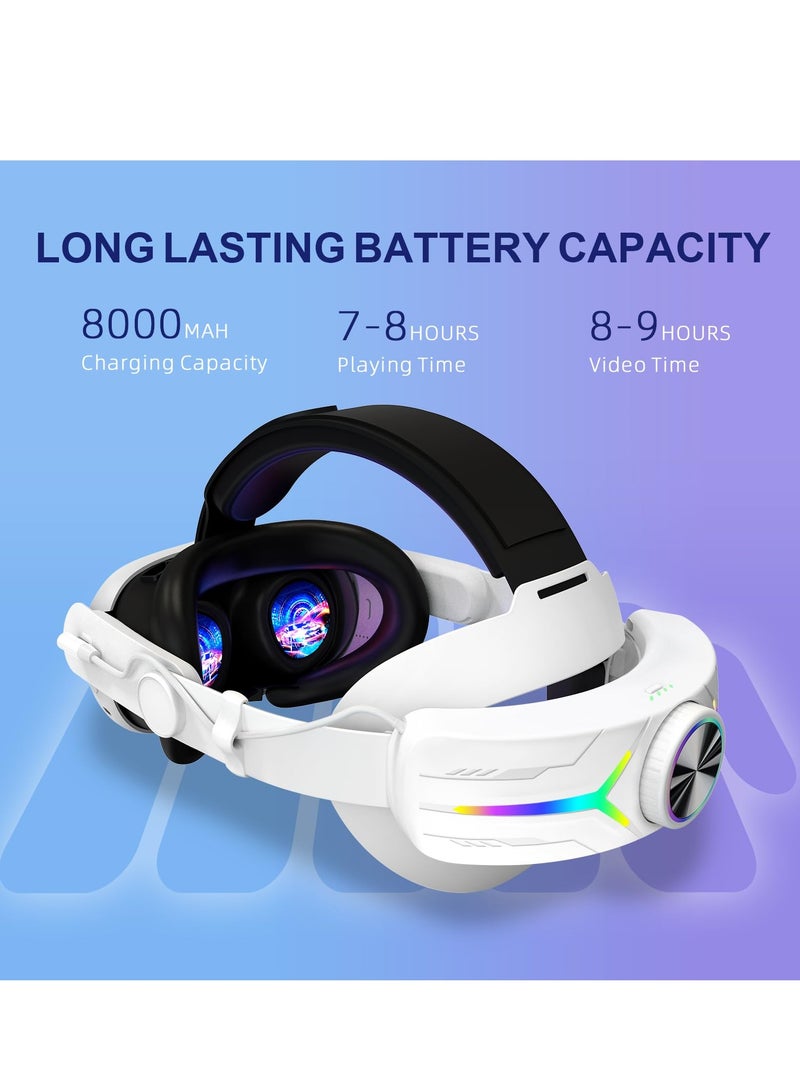 RGB Head Strap, Comfort Head Strap 8000mAh Compatible with Meta Quest 3 Accessories, Battery Pack Elite Strap Replacement for Enhanced Support and Extend Playtime in VR