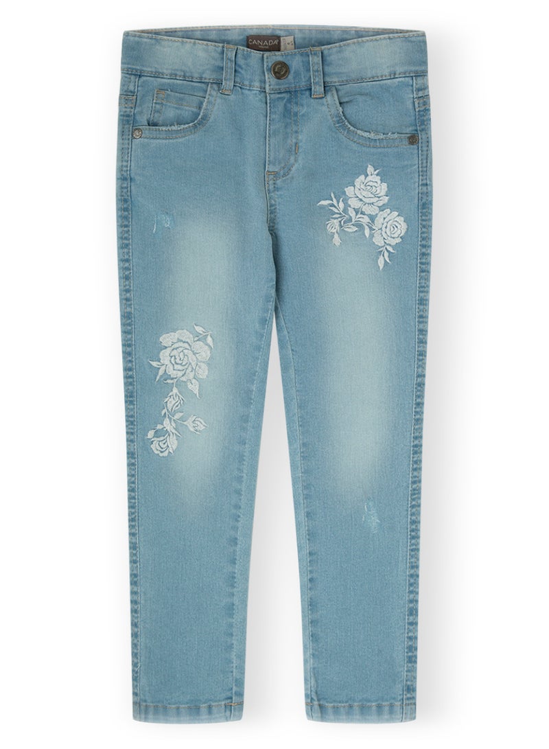 Soft and Comfortable Loose Fit Blue Denim Pants with Pockets