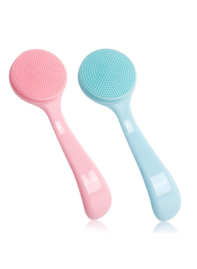 2Pcs Facial Silicone Manual Cleansing Brush Skin Friendly Exfoliating Brush Face Scrubber For Blackheads Whiteheads Removing Makeup Residues(Blue & Pink)