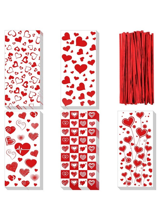 125 Pieces Valentine Candy Bags Valentine Cellophane Bags Valentines Favor Treat Goodies Bags With 200 Pieces Twist Ties For Valentine Party Supplies