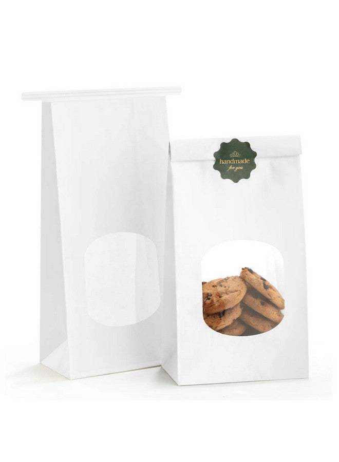 Bakery Bags With Window Kraft Paper Bags 100Pcs 4.5X2.36X9.6 Inches Tin Tie Tab Lock Bags White Window Bags Cookie Bags Coffee Bags