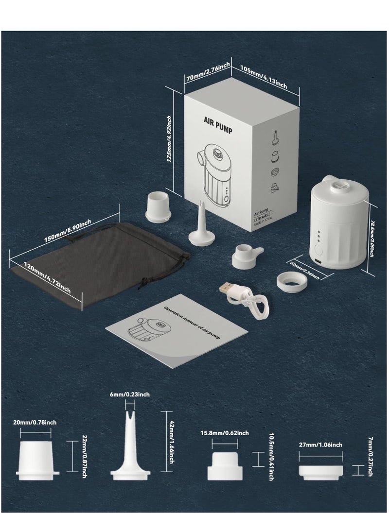 Portable Air Pump for Inflatables, Electric Air Pump 4000mAH Battery Rechargeable Pump Ultra-Mini Inflator/Deflator Pump for Air Mattress Swimming Rings Bed Pool Toy Vacuum Storage Bags