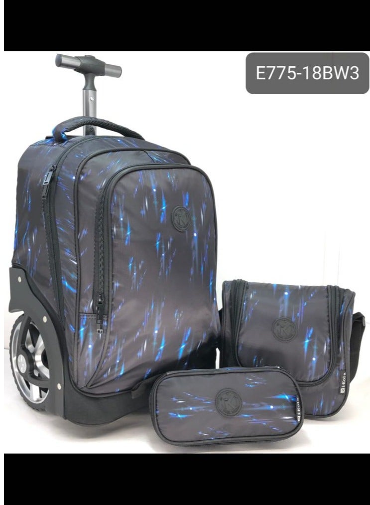 MYK Big Wheel School Trolley For Kids 18 Inch black and blue Include Lunch Bag And Pencil Pouch