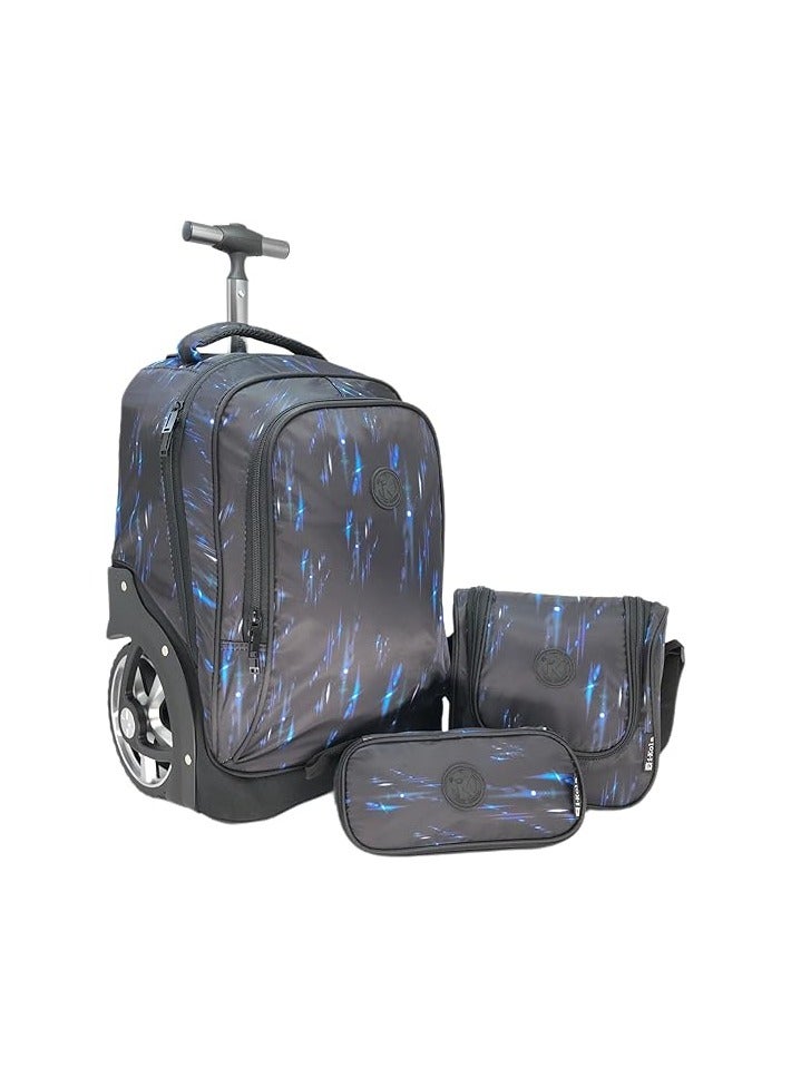 MYK Big Wheel School Trolley For Kids 18 Inch black and blue Include Lunch Bag And Pencil Pouch