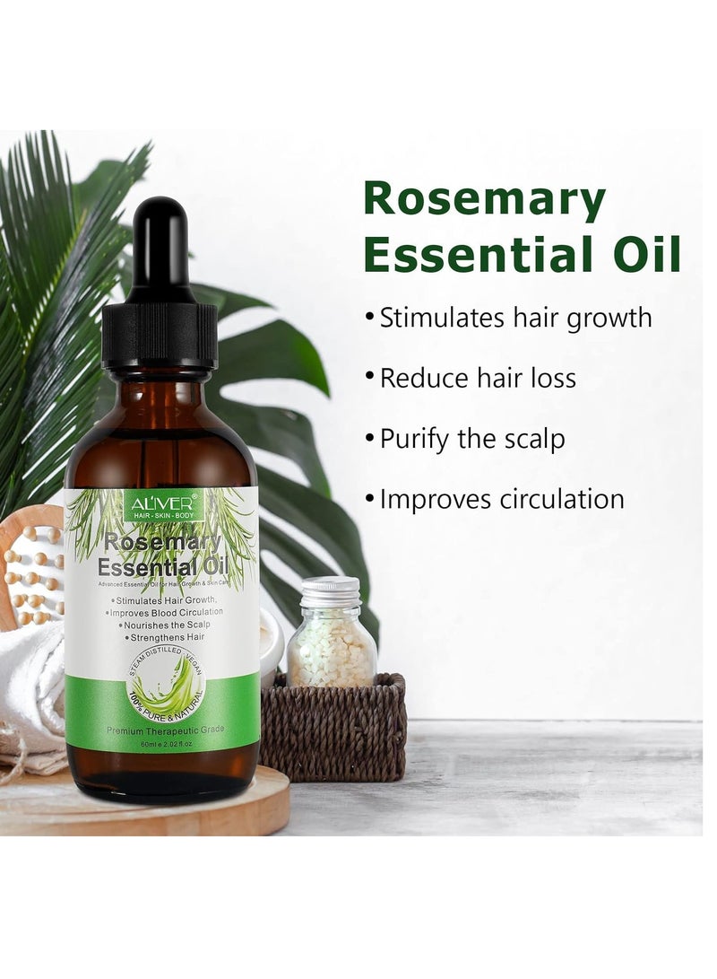 UEPETU Rosemary Oil for Hair Growth 2 Fl Oz Pure Organic Rosemary Essential Oils Serum for Dry Damaged Hair and Growth Hair Loss Scalp Treatment