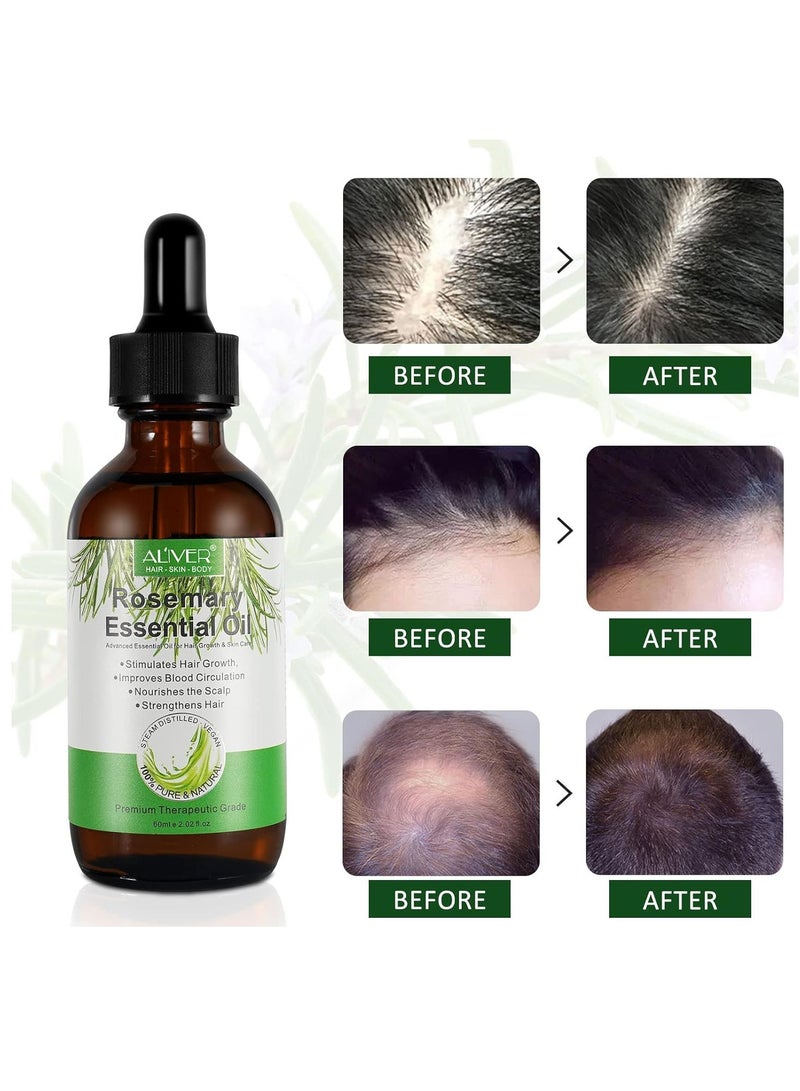 UEPETU Rosemary Oil for Hair Growth 2 Fl Oz Pure Organic Rosemary Essential Oils Serum for Dry Damaged Hair and Growth Hair Loss Scalp Treatment