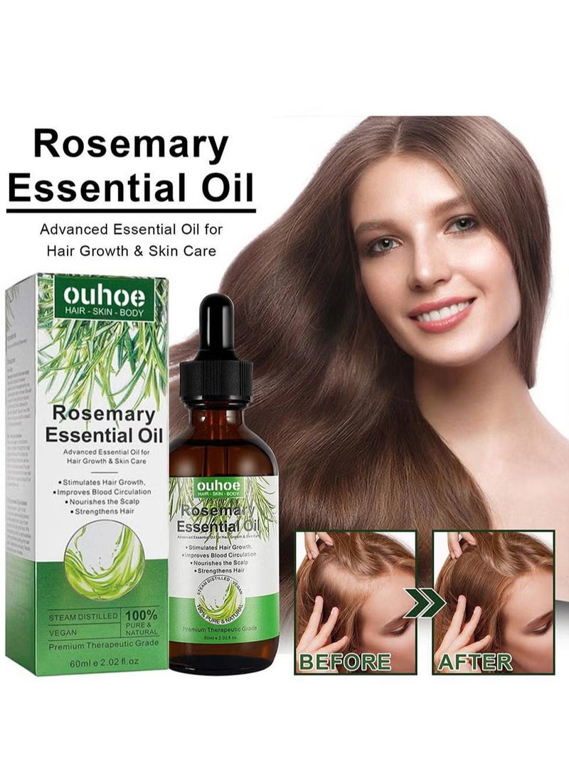 UEPETU Rosemary Oil for Hair Growth 2 Fl Oz Pure Organic Rosemary Essential Oils Serum for Dry Damaged Hair and Growth Hair Loss Scalp Treatment