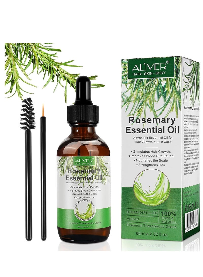 UEPETU Rosemary Oil for Hair Growth 2 Fl Oz Pure Organic Rosemary Essential Oils Serum for Dry Damaged Hair and Growth Hair Loss Scalp Treatment