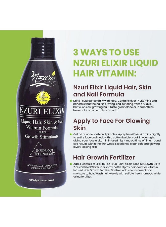 Elixir Hair Skin And Nails Vitamins For Women And Men With Biotin Folate And Vitamin D For Daily Growth Supplement To Reducing Dryness Thinning And Loss 32 Oz.