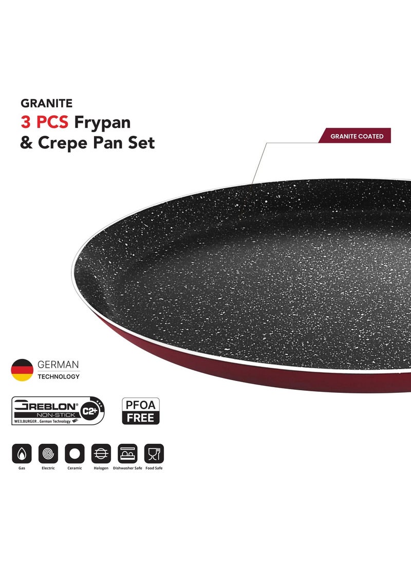 RAJ NON STICK FRYPAN 24 CM & CREPE PAN 24 CM COOKWARE SET WITH TURNER