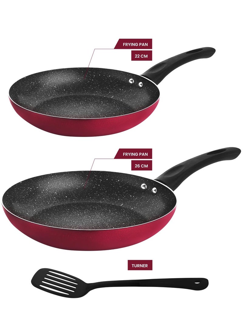 RAJ NON STICK FRYPAN COOKWARE SET 22CM & 26CM WITH TURNER
