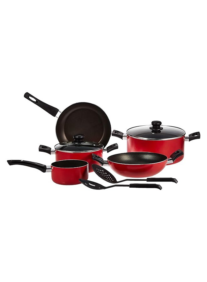 9-Piece Culnilary Delights Cookware Set Red/Black 24cm
