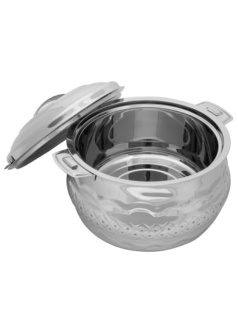 Stainless Steel Waves Hotpot With Nakshi Bottom 3.5 Liters Silver Colour