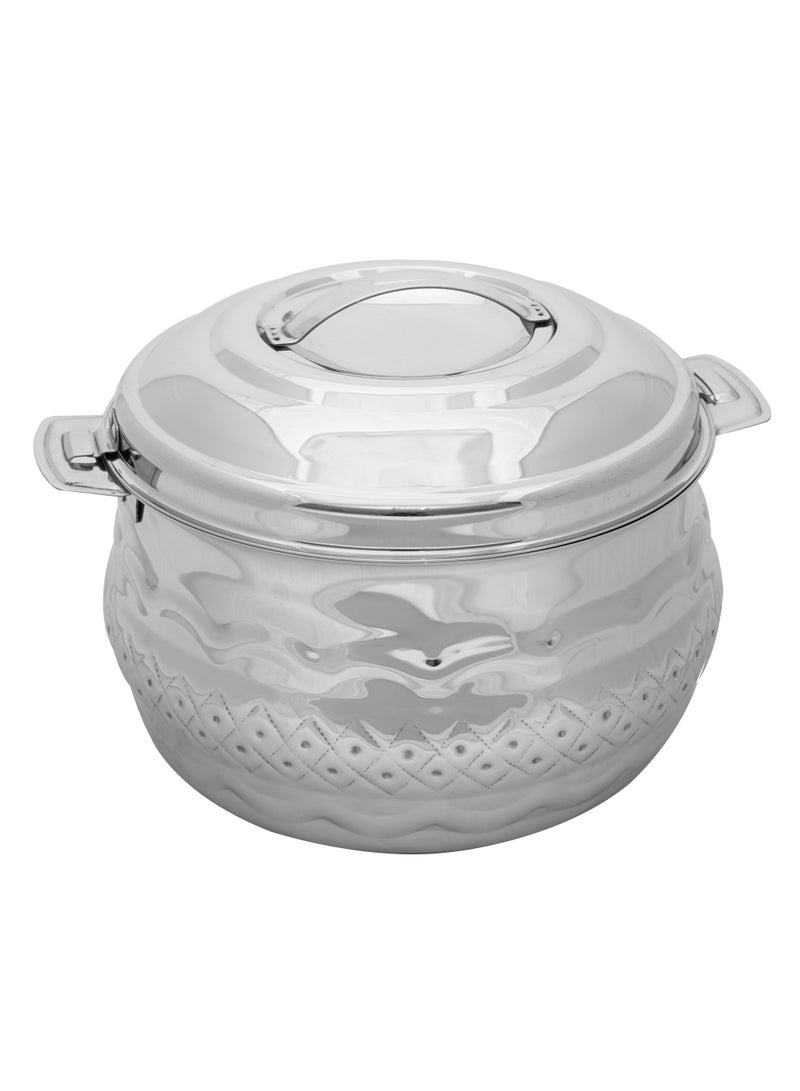 Stainless Steel Waves Hotpot With Nakshi Bottom 3.5 Liters Silver Colour