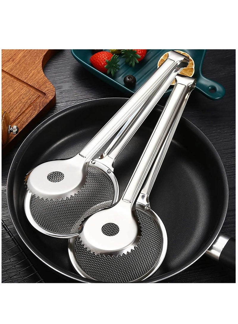 2 in 1 Stainless Steel Fine Mesh Strainer Oil Frying Filter Spoon Colander Clips Multi functional Kitchen Frying Accessories for Fried Food Salad BBQ 2 Pack